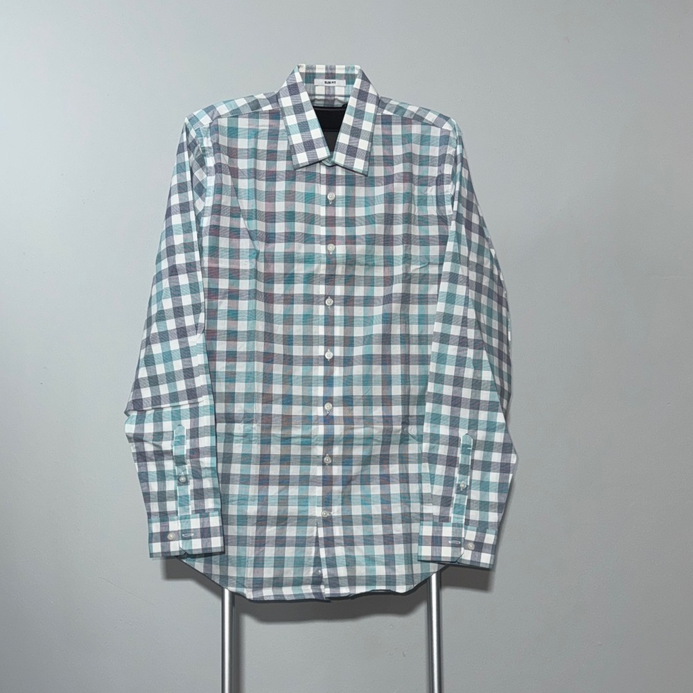 Express Men's Blue and Gray Button Down Shirt Size M